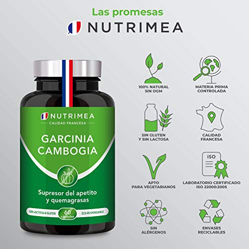 Garcinia Cambogia Pura Quemagrasas 100% Natural | Termogénico 60% HCA Supresor del Apetito Adelgazante Natural | Facilita Digestión Fatburner Potente | 60 Cápsulas Vegatales Fabricado en Francia