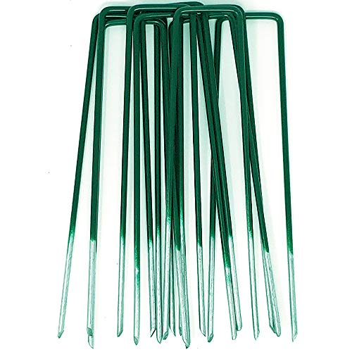 GardenPrime 50 unidades de Grapas en forma de U de 2.8 mm para Jardín, Césped Artificial, Telas y Mallas - Mitad de Color Verde - Metálicas - Galvanizadas Sumergidas en Calor (50)