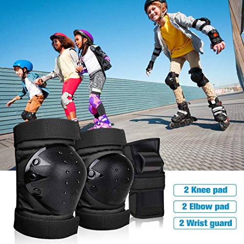 GARDOM Juego de Protectores de Patinaje en Línea para Niños, 6 en 1 Rodilleras, Coderas, Muñequeras, Juego de Protectores para Patines Patinaje Monopatín Patinaje Ciclismo (Negro, M)