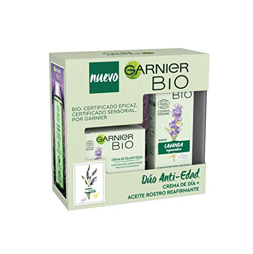 Garnier Bio - Cofre Antiedad con Crema Hidratante Antiedad con Aceite Esencial de Lavanda y Vitamina E Antioxidante 50 ml + Aceite Rostro Reafirmante con Lavanda 30 ml – 1 Unidad 400 gr Garnier Bio - Cofre Antiedad con Crema Hidratante Antiedad con Aceite Esencial de Lavanda y Vitamina E Antioxidante 50 ml + Aceite Rostro Reafirmante con Lavanda 30 ml – 1 Unidad 400 gr
