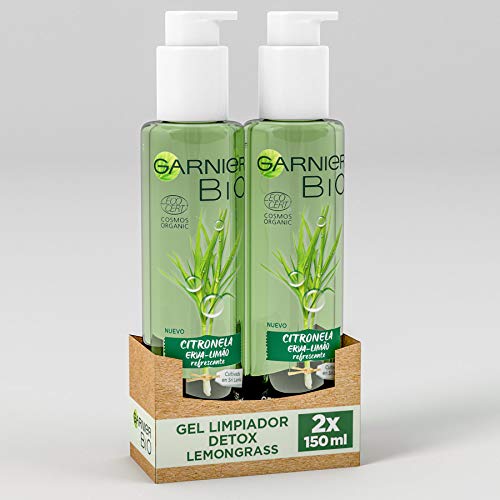 Garnier BIO Gel Limpiador Detox Lemongrass con Agua de Flor de Aciano Ecológica y Glicera, Piel Limpia y Fresca - Pack de 2 x 150 ml Total 300ml
