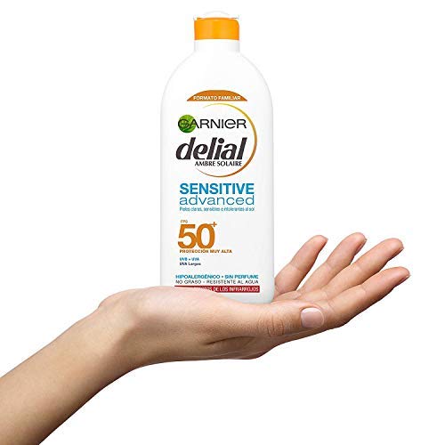 Garnier Delial Sensitive Advanced Leche Solar para Pieles Claras, Sensibles e Intolerantes al Sol, Alta Protección IP50+ - 400 ml