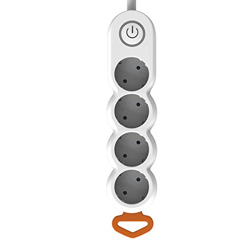 Garza - Regleta de 4 enchufes con Interruptor y protección Infantil, Enchufe Plano, Cable de 1,4 Metros
