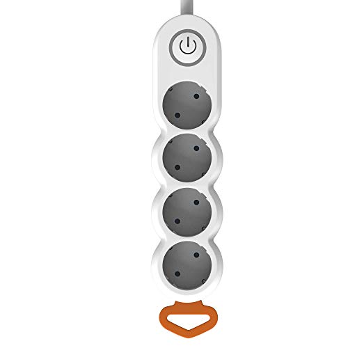 Garza - Regleta de 4 enchufes con Interruptor y protección Infantil, Enchufe Plano, Cable de 1,4 Metros Garza - Regleta de 4 enchufes con Interruptor y protección Infantil, Enchufe Plano, Cable de 1,4 Metros