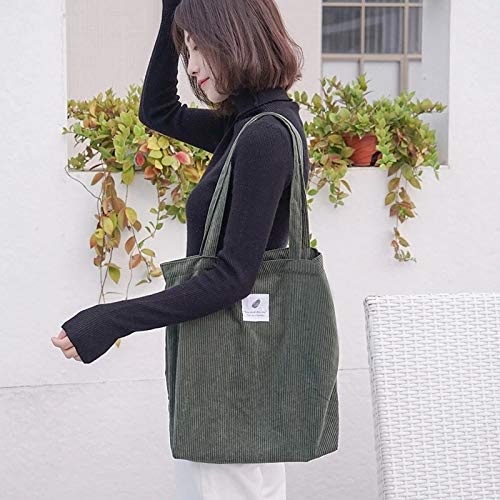 Gather together Brown Women Corduroy Canvas Tote Handbag Female Cloth Shoulder Bags Young Ladies Casual Shopping Bag Girls Reusable Folding Bags