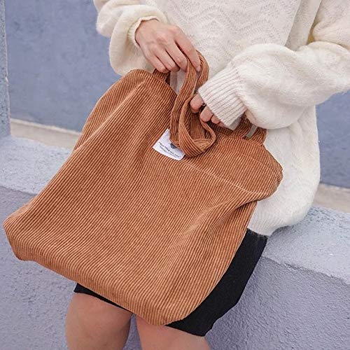 Gather together Brown Women Corduroy Canvas Tote Handbag Female Cloth Shoulder Bags Young Ladies Casual Shopping Bag Girls Reusable Folding Bags