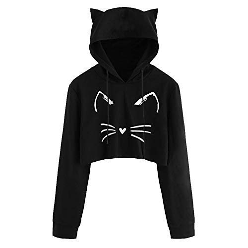 Gato Oreja Rocío Ombligo Sudadera Cortas con Capucha para Mujer Adolescentes Chicas (C, Small) Gato Oreja Rocío Ombligo Sudadera Cortas con Capucha para Mujer Adolescentes Chicas (C, Small)