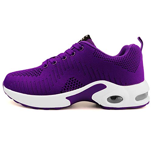 GAXmi Zapatillas Deportivas de Mujer Air Cordones Zapatos de Ligero Running Fitness Zapatillas de para Correr Antideslizantes Amortiguación Sneakers Morado 38 EU