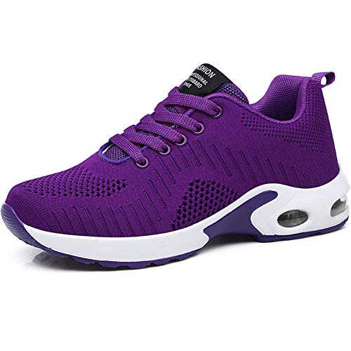 GAXmi Zapatillas Deportivas de Mujer Air Cordones Zapatos de Ligero Running Fitness Zapatillas de para Correr Antideslizantes Amortiguación Sneakers Morado 38 EU