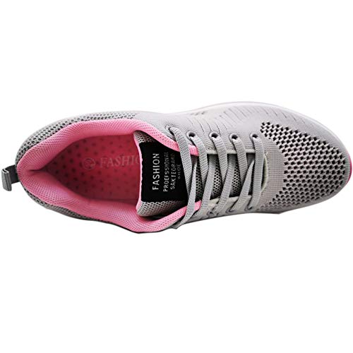 GAXmi Zapatillas Deportivas de Mujer Air Cordones Zapatos de Ligero Running Fitness Zapatillas de para Correr Antideslizantes Amortiguación Sneakers Rosa Gris 37 EU