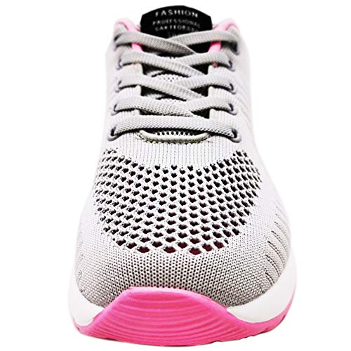 GAXmi Zapatillas Deportivas de Mujer Air Cordones Zapatos de Ligero Running Fitness Zapatillas de para Correr Antideslizantes Amortiguación Sneakers Rosa Gris 40 EU