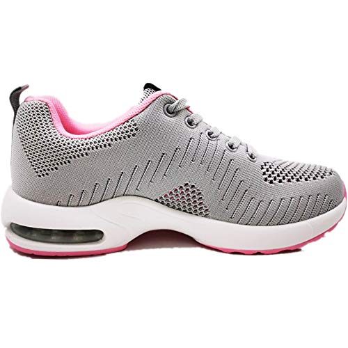 GAXmi Zapatillas Deportivas de Mujer Air Cordones Zapatos de Ligero Running Fitness Zapatillas de para Correr Antideslizantes Amortiguación Sneakers Rosa Gris 37 EU