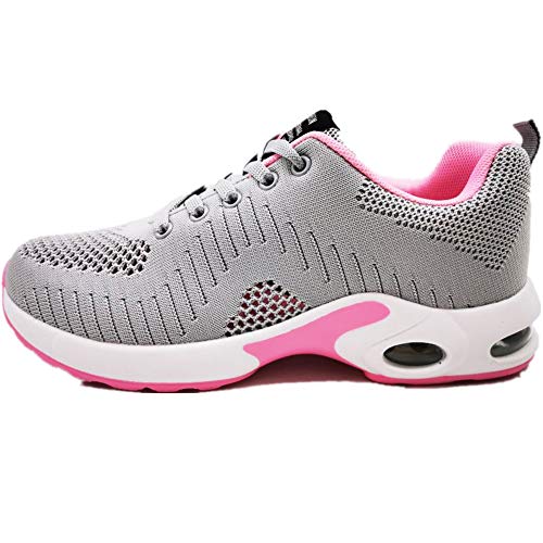 GAXmi Zapatillas Deportivas de Mujer Air Cordones Zapatos de Ligero Running Fitness Zapatillas de para Correr Antideslizantes Amortiguación Sneakers Rosa Gris 37 EU