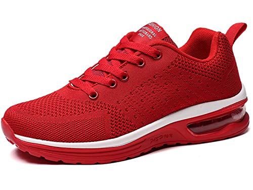 GAXmi Zapatillas Deportivas Mujer Zapatos de Malla Transpirables y Ligeros con Cordones y Cojín de Aire para Running Fitness Rojo 37.5 EU (Etiqueta 39)