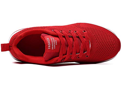 GAXmi Zapatillas Deportivas Mujer Zapatos de Malla Transpirables y Ligeros con Cordones y Cojín de Aire para Running Fitness Rojo 37.5 EU (Etiqueta 39)