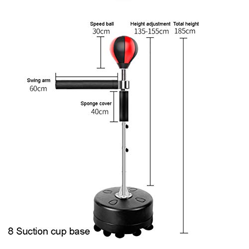 GAYBJ Punch Ball Stand-Alone con Soporte Independiente Boxing Speed ​​Ball Puñetazo con Independiente con Altura Ajustable para el Entrenamiento de Artes Marciales Mixtas,Negro,8 Suction Cup Base