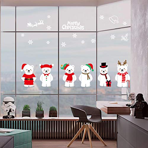 GBQ_Future Feliz Navidad Poco Lindo Oso Blanco Pegatina Copo de Nieve Alce Decoración de Navidad Impermeable Calcomanía Extraíble para Ventana/Puerta de Casa y Tienda