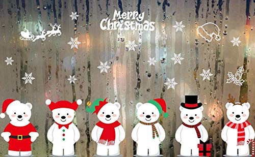 GBQ_Future Feliz Navidad Poco Lindo Oso Blanco Pegatina Copo de Nieve Alce Decoración de Navidad Impermeable Calcomanía Extraíble para Ventana/Puerta de Casa y Tienda