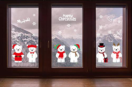 GBQ_Future Feliz Navidad Poco Lindo Oso Blanco Pegatina Copo de Nieve Alce Decoración de Navidad Impermeable Calcomanía Extraíble para Ventana/Puerta de Casa y Tienda