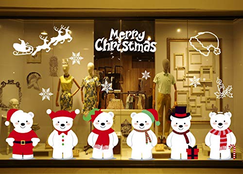 GBQ_Future Feliz Navidad Poco Lindo Oso Blanco Pegatina Copo de Nieve Alce Decoración de Navidad Impermeable Calcomanía Extraíble para Ventana/Puerta de Casa y Tienda