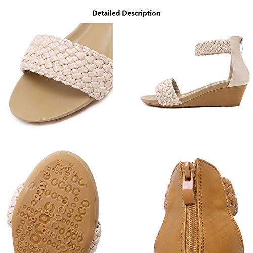 GBZLFH Sandalias de Plataforma para Mujer, Sandalias de cuña Tejidas con Punta Abierta y Punta Redonda de Moda, Cremallera Trasera con Punta Hueca, Zapatos Romanos Playa Gran tamaño Verano,Apricot,35