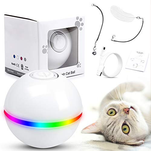 G.C Juguete Gato Interactivo, Pelotas de Juguete para Gatos, Bola de Gato, Juguetes Perros Pequeños, Bola Eléctrica de 360 Grados Juguete con luz LED para Animal Doméstico Gatos y Perros