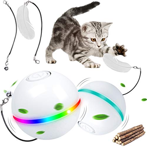 G.C Juguete Gato Interactivo, Pelotas de Juguete para Gatos, Bola de Gato, Juguetes Perros Pequeños, Bola Eléctrica de 360 Grados Juguete con luz LED para Animal Doméstico Gatos y Perros