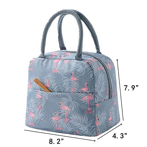 GCOA 2PCS Bolsa Térmica Almuerzo Impermeable Fiambrera Isotermica,Lunch Bag con bolsillo trasero,Para hombres, mujeres y niños (Flamingo & Pink Stripe)