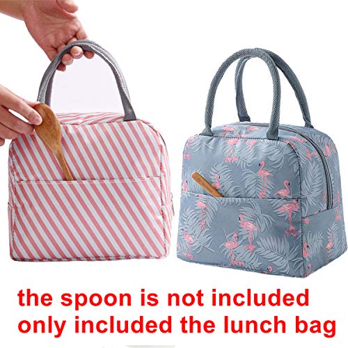 GCOA 2PCS Bolsa Térmica Almuerzo Impermeable Fiambrera Isotermica,Lunch Bag con bolsillo trasero,Para hombres, mujeres y niños (Flamingo & Pink Stripe)