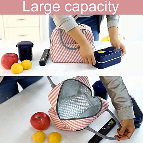 GCOA 2PCS Bolsa Térmica Almuerzo Impermeable Fiambrera Isotermica,Lunch Bag con bolsillo trasero,Para hombres, mujeres y niños (Flamingo & Pink Stripe)