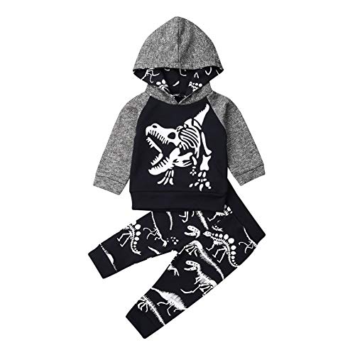 Geagodelia - Conjunto de ropa para bebé con capucha y pantalones, para invierno, chándal de manga larga, sudadera otoño, sudadera con capucha negro-a 18-24 Meses