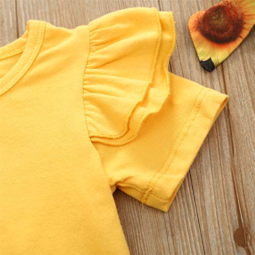 Geagodelia - Conjunto de ropa para bebé y niña, algodón con volantes, de manga corta y pantalón corto floral amarillo 0-6 meses Geagodelia - Conjunto de ropa para bebé y niña, algodón con volantes, de manga corta y pantalón corto floral amarillo 0-6 meses
