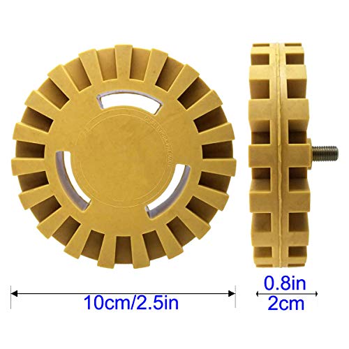 Gebildet 10cm Removedor de Calcomanías, Removedor de Adhesivos de Vinilo Ruedas con Taladro Adaptador, Disco para Eliminar Adhesivos de la carrocería, Rueda Goma Borrar + Raspador + 20pcs Cuchillas