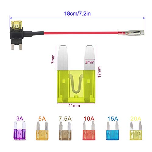 Gebildet 4pcs Pequeña Portafusible con Hilo in-Line, Coche Circuito Cuchilla Estilo Adaptador Cable Fusible, Add-A-Circuit Fusible Titular con 6 Fusibles (3A/5A/7.5A/10A/15A/20A) +1 pc Extractor