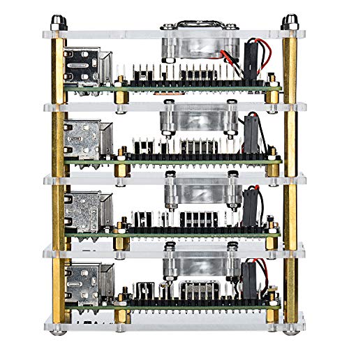 GeeekPi Raspberry Pi 4 Model B,Raspberry Pi 3 B + Caja con Ventilador de refrigeración y disipador de Calor, Caja de acrílico de 4 Capas Caja apilable Cluster Caja para Raspberry Pi 3/2 Modelo B