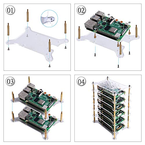 GeeekPi Raspberry Pi - Carcasa para Raspberry Pi (6 capas, con disipadores de calor de Raspberry Pi, apilable, para Raspberry Pi 4/3/2 modelo B, Raspberry Pi 3 modelo B+ (transparente)