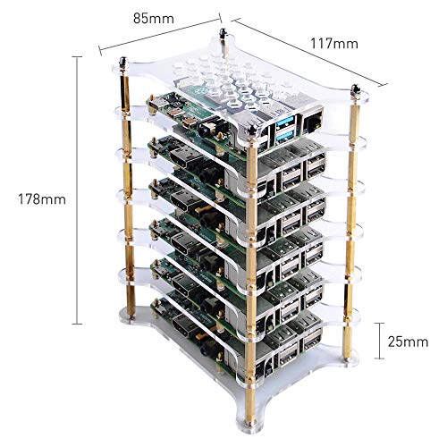 GeeekPi Raspberry Pi - Carcasa para Raspberry Pi (6 capas, con disipadores de calor de Raspberry Pi, apilable, para Raspberry Pi 4/3/2 modelo B, Raspberry Pi 3 modelo B+ (transparente)