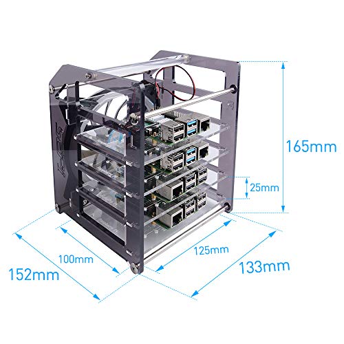 GeeekPi Raspberry Pi Cluster Caja, Raspberry Pi Rack Case Caja apilable con Ventilador 120mm RGB LED 5V Fan para Raspberry Pi 4B / 3B + / 3B / 2B / B + y Jetson Nano (4 Capas)