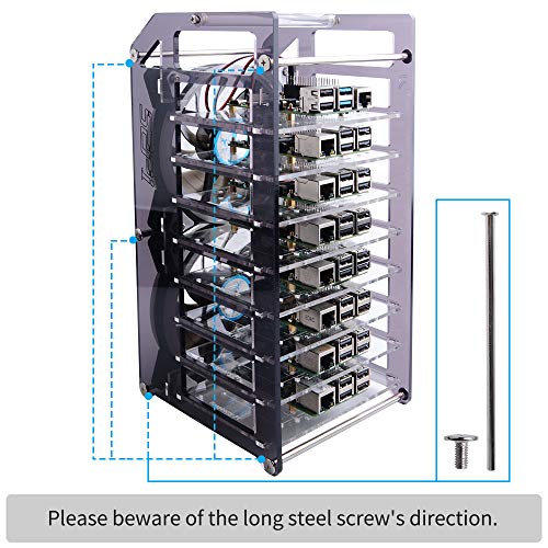 GeeekPi Raspberry Pi Cluster Caja, Raspberry Pi Rack Case Caja apilable con ventilador 120mm RGB LED 5V Fan para Raspberry Pi 4B / 3B + / 3B / 2B / B + y Jetson Nano (8 capas) GeeekPi Raspberry Pi Cluster Caja, Raspberry Pi Rack Case Caja apilable con ventilador 120mm RGB LED 5V Fan para Raspberry Pi 4B / 3B + / 3B / 2B / B + y Jetson Nano (8 capas)