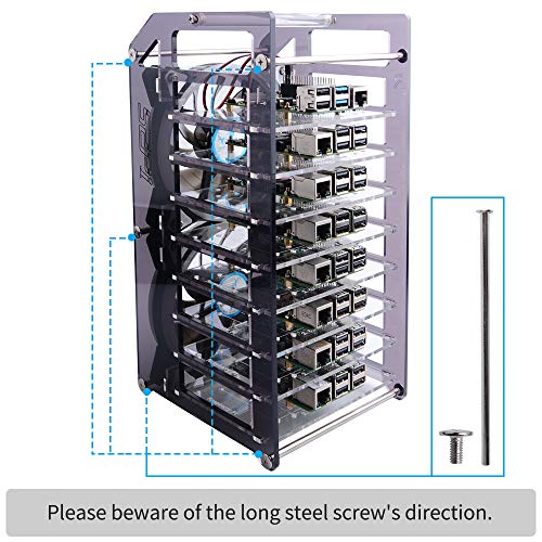 GeeekPi Raspberry Pi Cluster Caja, Raspberry Pi Rack Case Caja apilable con ventilador 120mm RGB LED 5V Fan para Raspberry Pi 4B / 3B + / 3B / 2B / B + y Jetson Nano (8 capas)