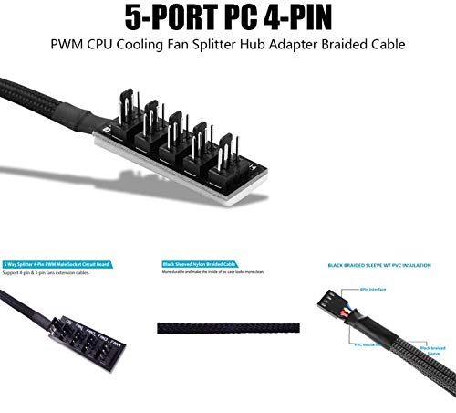 GeekerChip PWM Fan Hub,Ventilador Hub Splitter Cable-1 Hembra para computadora 12V 4-Pin