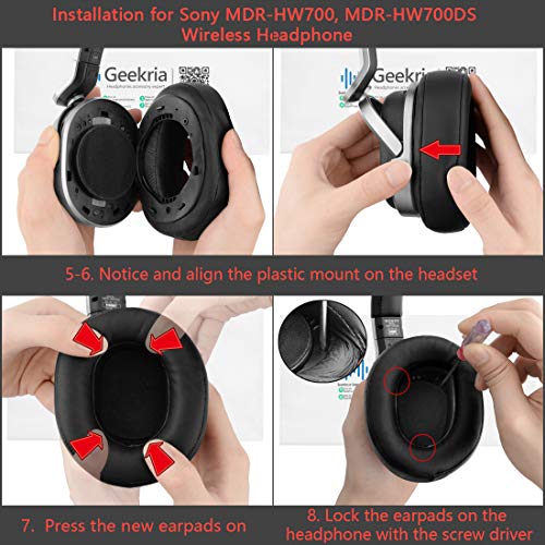 Geekria QuickFit - Almohadillas de piel de proteína para auriculares inalámbricos Sony MDR-HW700, MDR-HW700DS, repuesto para almohadillas de oídos, almohadillas de repuesto para auriculares (negros)