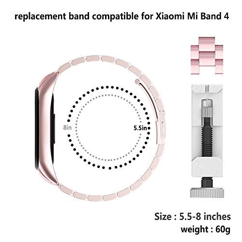 GeeRic Banda Compatible para Xiaomi Mi Band 4, de Acero Inoxidable Cuentas Reemplazo de Mujeres y Hombres, de Metal Correa Compatible para Xiaomi Mi Band 4 Rosa