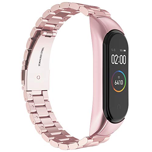 GeeRic Banda Compatible para Xiaomi Mi Band 4, de Acero Inoxidable Cuentas Reemplazo de Mujeres y Hombres, de Metal Correa Compatible para Xiaomi Mi Band 4 Rosa