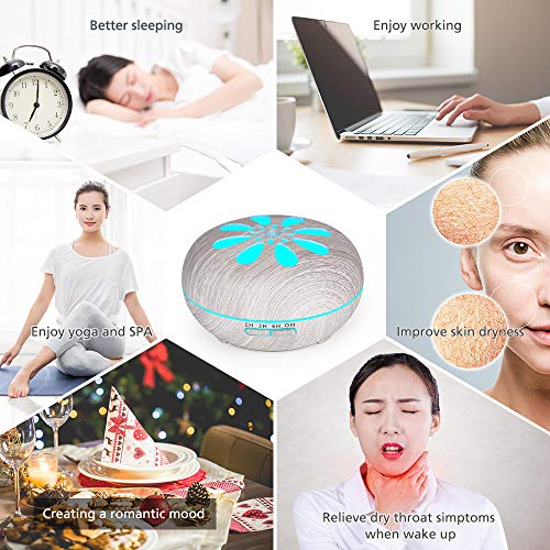GeeRic humidificador ultrasónico aromaterapia 550ml, Difusor de aceite perfumado Nebulizador para aceites esenciales con 7 colores LED silencioso para yoga, madera GeeRic humidificador ultrasónico aromaterapia 550ml, Difusor de aceite perfumado Nebulizador para aceites esenciales con 7 colores LED silencioso para yoga, madera