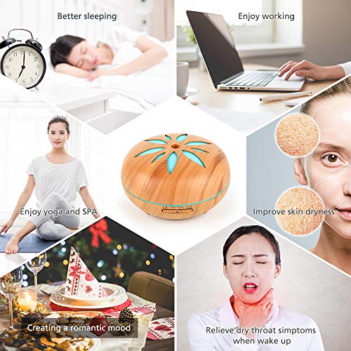 GeeRic humidificador ultrasónico aromaterapia 550ml, Difusor de aceite perfumado Nebulizador para aceites esenciales con 7 colores LED silencioso para yoga, madera GeeRic humidificador ultrasónico aromaterapia 550ml, Difusor de aceite perfumado Nebulizador para aceites esenciales con 7 colores LED silencioso para yoga, madera