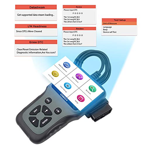 GEKER OBD2 Escáner de Diagnóstico Portátil Auto Scanner Interfaz Estandar 16 Pines con Lectura y Borrado de Códigos de Error y Prueba de Batería para Automóviles Protocolos OBDII y Modos OBD2/EOBD/Can