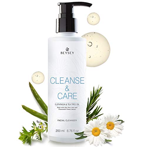 Gel Limpiador Facial con Aloe Vera, Árbol de Té, Eufrasia y Manzanilla- Jabón Facial Desmaquillante/Antibacteriano/Anti Acné - Cara y Rostro/Pieles Mixtas y Grasas - CLEANSE&CARE Beysey 200ml