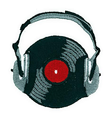 Gemelolandia | Parche Termoadhesivo Disco de Vinilo con Cascos 7cm | Muy Adherentes | Patch Stickers Para Decorar Tu Ropa | Fáciles de Poner