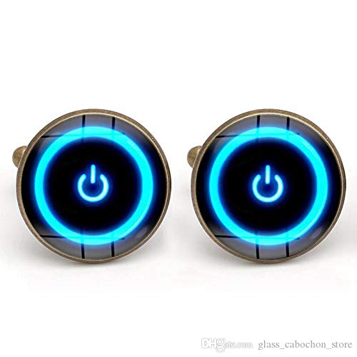 Gemelos con botón de fuente de alimentación, cabujón azul, electrónicos y escarabajo, gemelos para hacer joyas, accesorios para novios Gemelos con botón de fuente de alimentación, cabujón azul, electrónicos y escarabajo, gemelos para hacer joyas, accesorios para novios